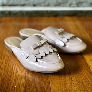 Madden girl patent leather fringed mules pink